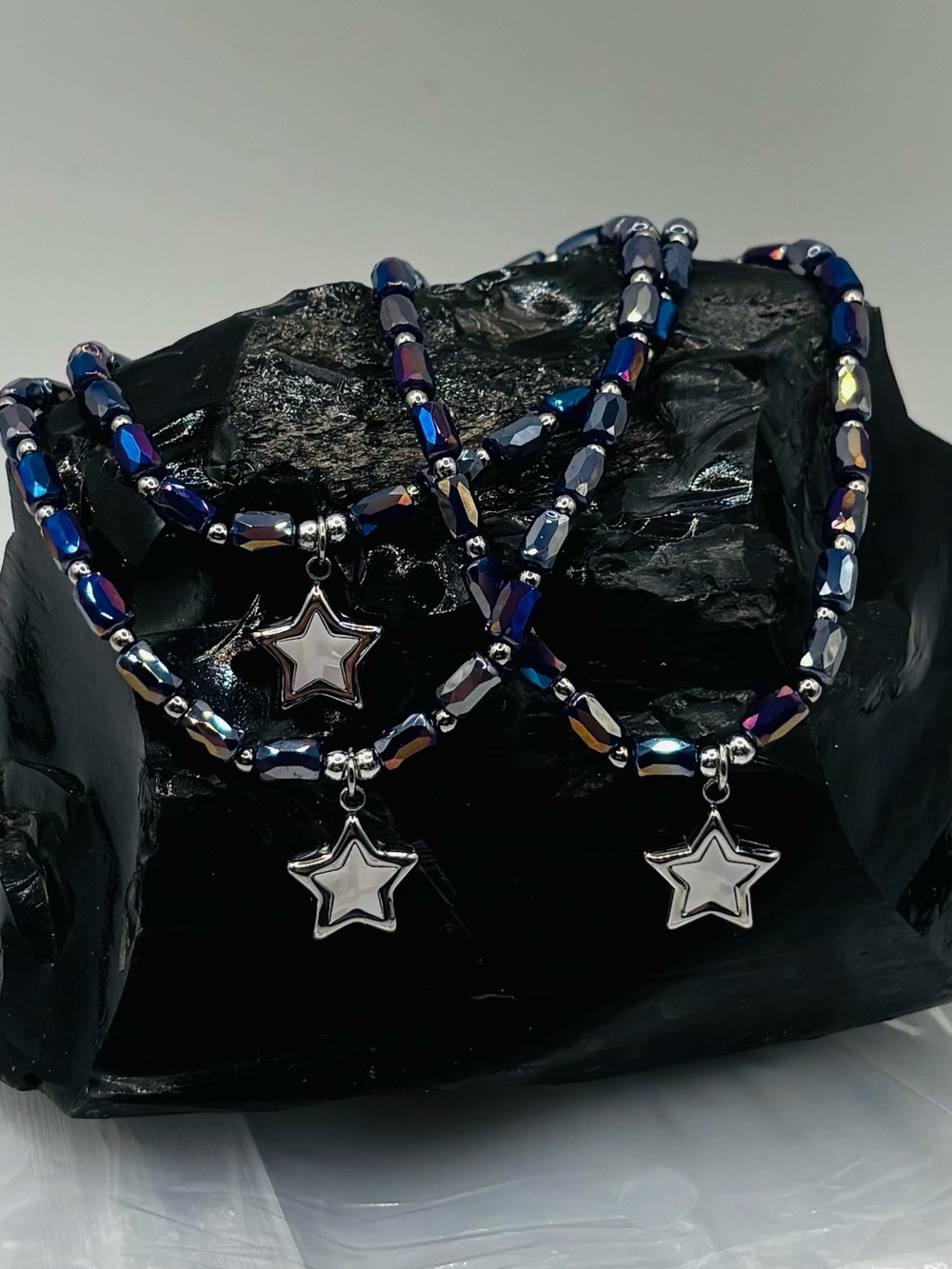 *ANKLET* S.Steel MOP Star & AB Dark Purple Crystal Stretchy Anklet